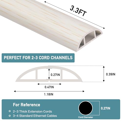 LSGCQ Floor Cord Cover Self Adhesive Cord Hider Floor Extension Cord Covers for Floor Power Cord Protector Cable Management Prevent Cable Trips Cable Cavity 0.47" W x 0.27" H (Beige Wood, 3.3Ft) - Image 2