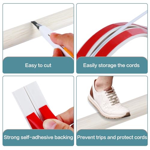 LSGCQ Floor Cord Cover Self Adhesive Cord Hider Floor Extension Cord Covers for Floor Power Cord Protector Cable Management Prevent Cable Trips Cable Cavity 0.47" W x 0.27" H (Beige Wood, 3.3Ft) - Image 3