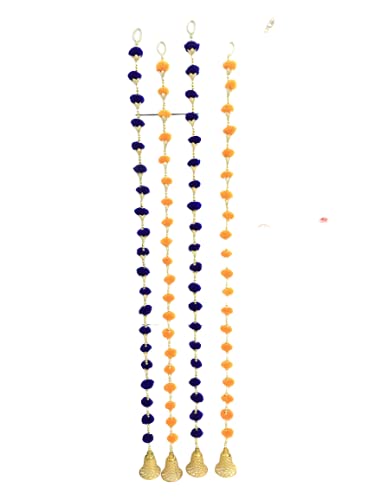 Aahum Handmade Wall Door Orange and BlueColor PomPom StringToran Golden BeadsTriangle FlowersHanging ToransGarland BandhwarDecoration Item for HomeDécor Diwali,Festival,Navratri,Wedding(5FT 8 Strings) - Image 2