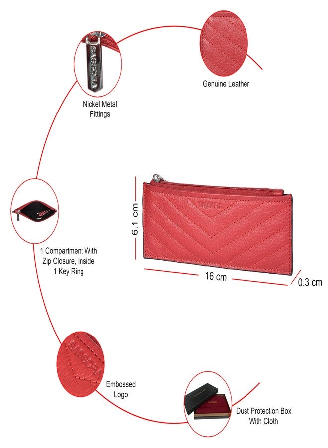 Sassora Premium Leather Quilted Design Key Case For Unisex (Red) - Image 3
