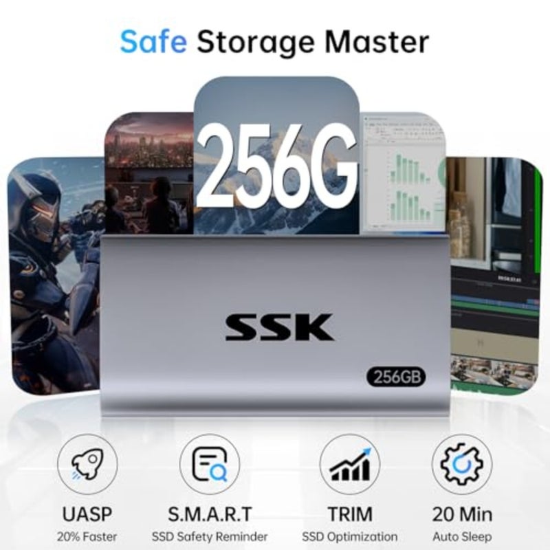 SSD محمول للاستخدام أثناء التنقل، هيكل من سبائك الألومنيوم، لمسة نهائية سوداء غير لامعة، سرعة قراءة 550 ميجابايت/ثانية مع دعم USB 3.2 Gen2 ووظيفة OTG - Image 4