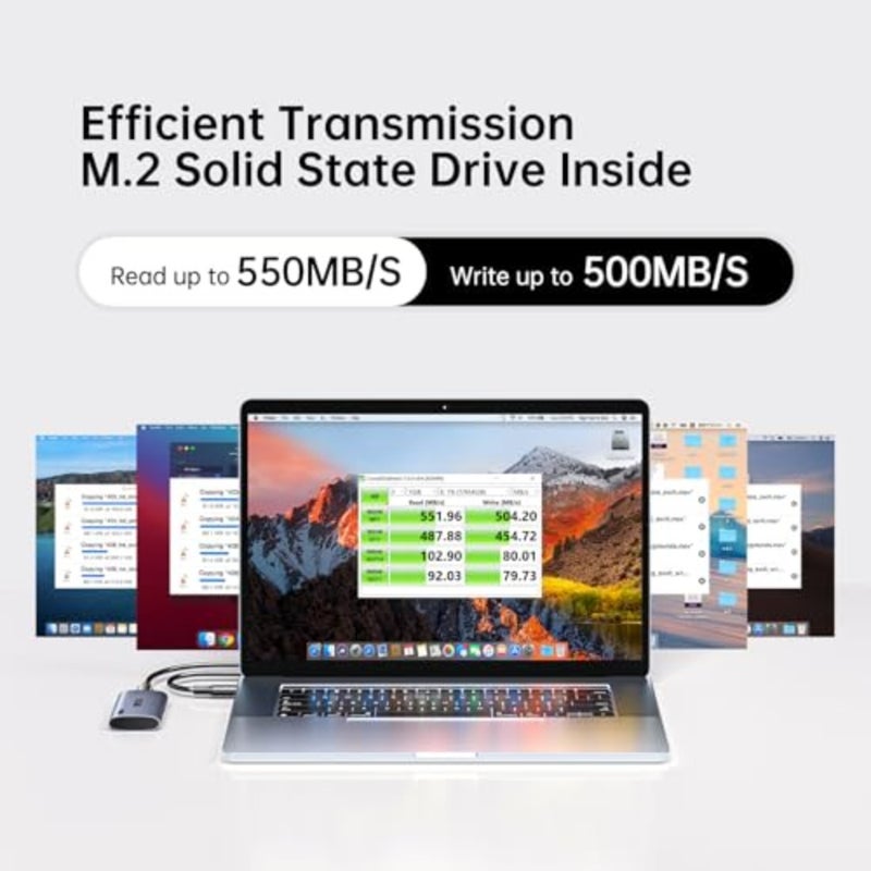 SSD محمول للاستخدام أثناء التنقل، هيكل من سبائك الألومنيوم، لمسة نهائية سوداء غير لامعة، سرعة قراءة 550 ميجابايت/ثانية مع دعم USB 3.2 Gen2 ووظيفة OTG - Image 2