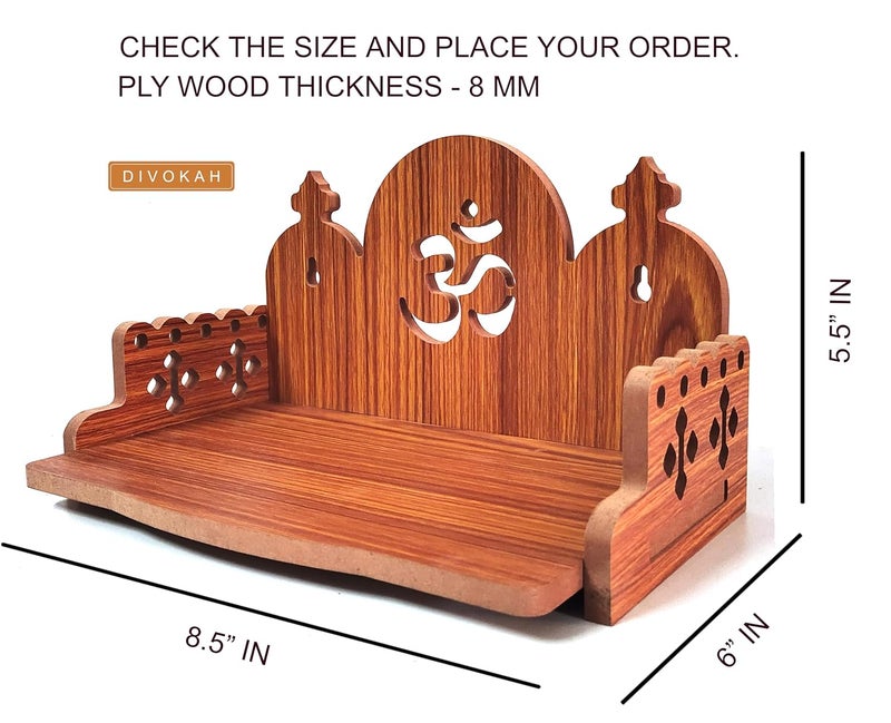 DIVOKAH Plywood Small Wooden Temple for Home Office and ShopWall Hanging TemplesinhasanPooja mandirPooja StandHindola 8 MM Plywood Thickness WDN_3G - Image 3
