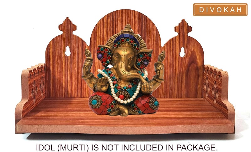DIVOKAH Plywood Small Wooden Temple for Home Office and ShopWall Hanging TemplesinhasanPooja mandirPooja StandHindola 8 MM Plywood Thickness WDN_3G - Image 2