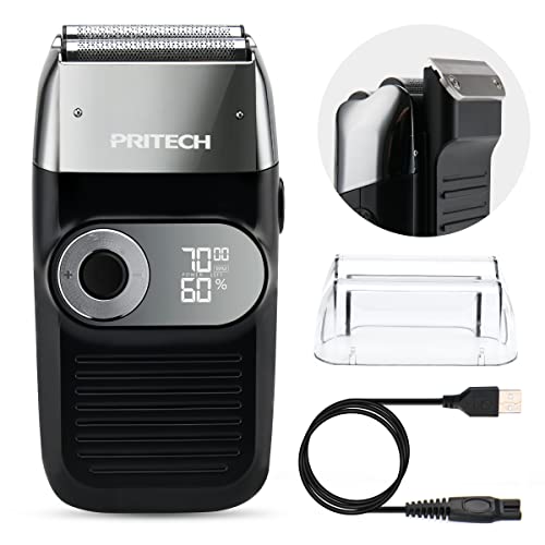 pritech برايتك ماكينة حلاقة كهربائية 2 في 1 للرجال بشفرة ورقية وقصافة شعر قابلة للظهور مع 3 سرعات قابلة للتعديل (أسود فضي) - Image 1