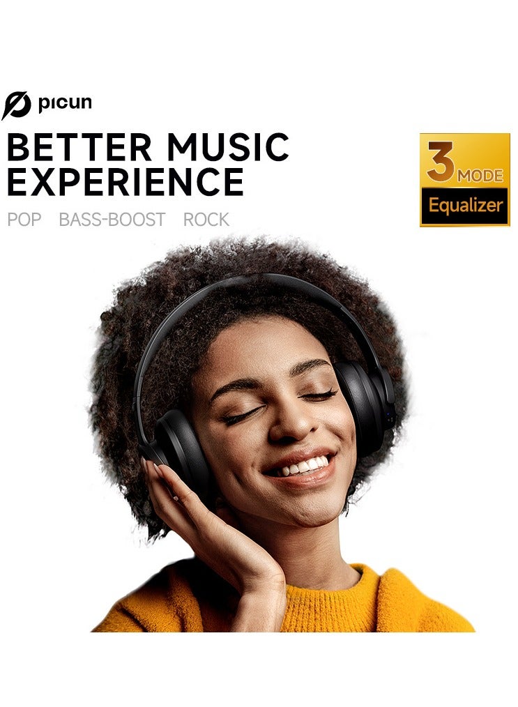 Picun B8 Wireless On-Ear Headphones Pure Bass 46H Battery Speed Charge Fast Usb Type-C Foldable Black - Image 2