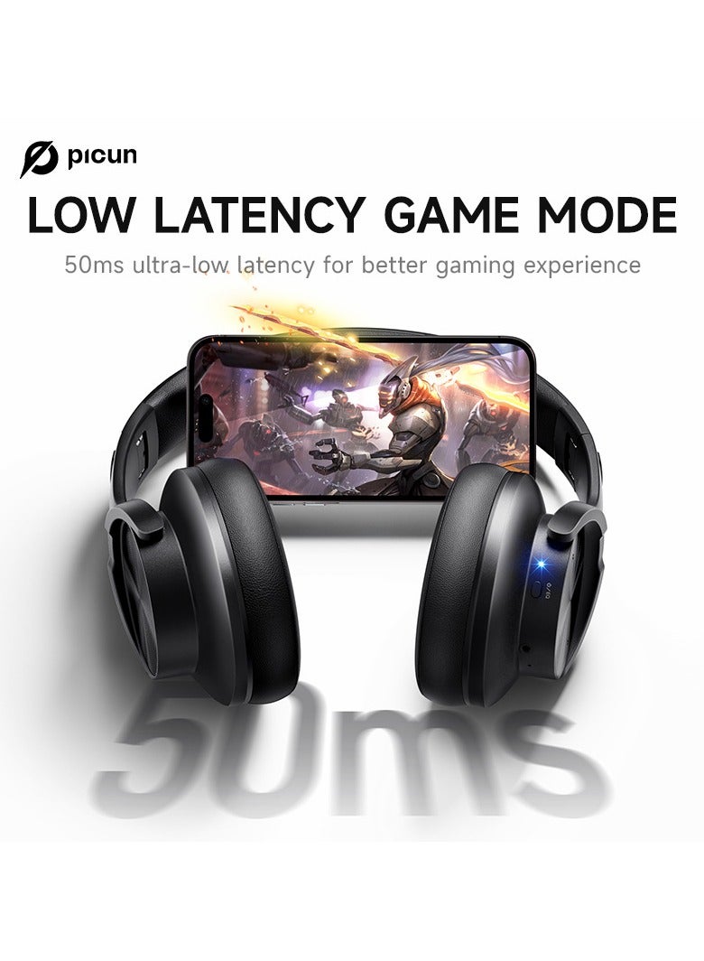 Picun B8 Wireless On-Ear Headphones Pure Bass 46H Battery Speed Charge Fast Usb Type-C Foldable Black - Image 4