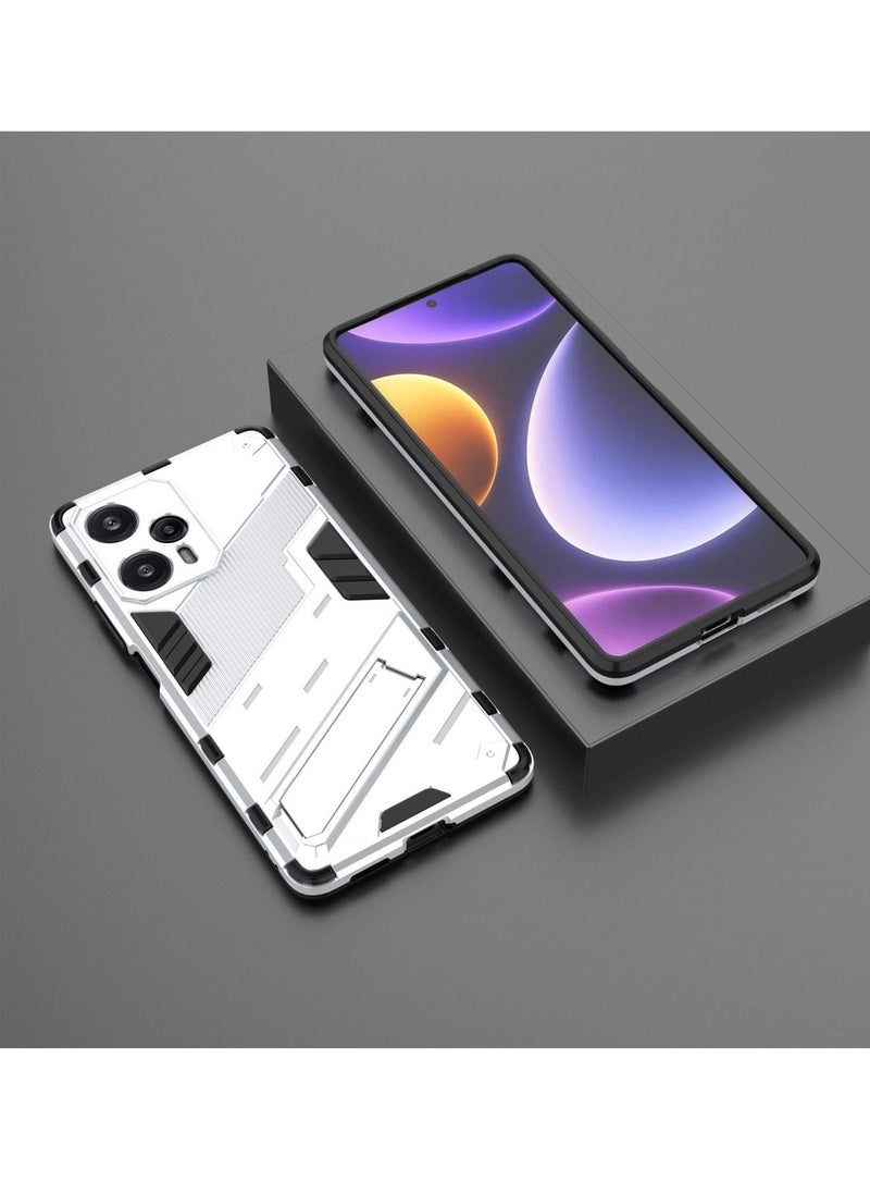 Generic - Redmi Note 12 Turbo / Xiaomi Poco F5 Case Cover with Duty Protection Shockproof Defender Kickstand Armor Back Cover with Anti-Fingerprint Anti-Scratch Mobile Cell Phone Protection Protector White - Image 1