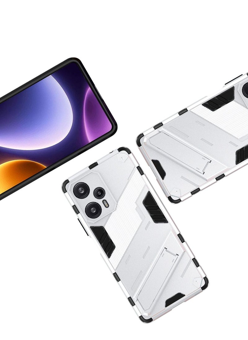 Generic - Redmi Note 12 Turbo / Xiaomi Poco F5 Case Cover with Duty Protection Shockproof Defender Kickstand Armor Back Cover with Anti-Fingerprint Anti-Scratch Mobile Cell Phone Protection Protector White - Image 1
