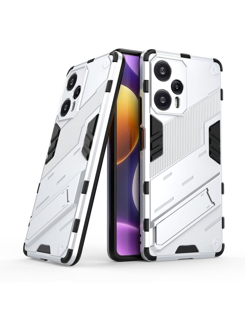 Generic - Redmi Note 12 Turbo / Xiaomi Poco F5 Case Cover with Duty Protection Shockproof Defender Kickstand Armor Back Cover with Anti-Fingerprint Anti-Scratch Mobile Cell Phone Protection Protector White - Image 1