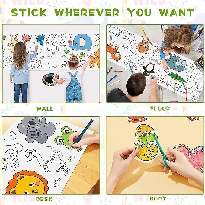 Drawing Paper Roll for Kids 30x300 CM Large Poster Colouring for Markers Pencils Paints Art Paper Crafts Sheet Wall Floor Table Painting Colour Filling Paper Design Animal World Educational 104 - Image 2