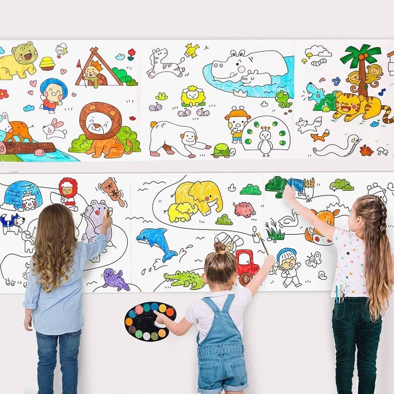 Drawing Paper Roll for Kids 30x300 CM Large Poster Colouring for Markers Pencils Paints Art Paper Crafts Sheet Wall Floor Table Painting Colour Filling Paper Design Animal World Educational 104 - Image 1