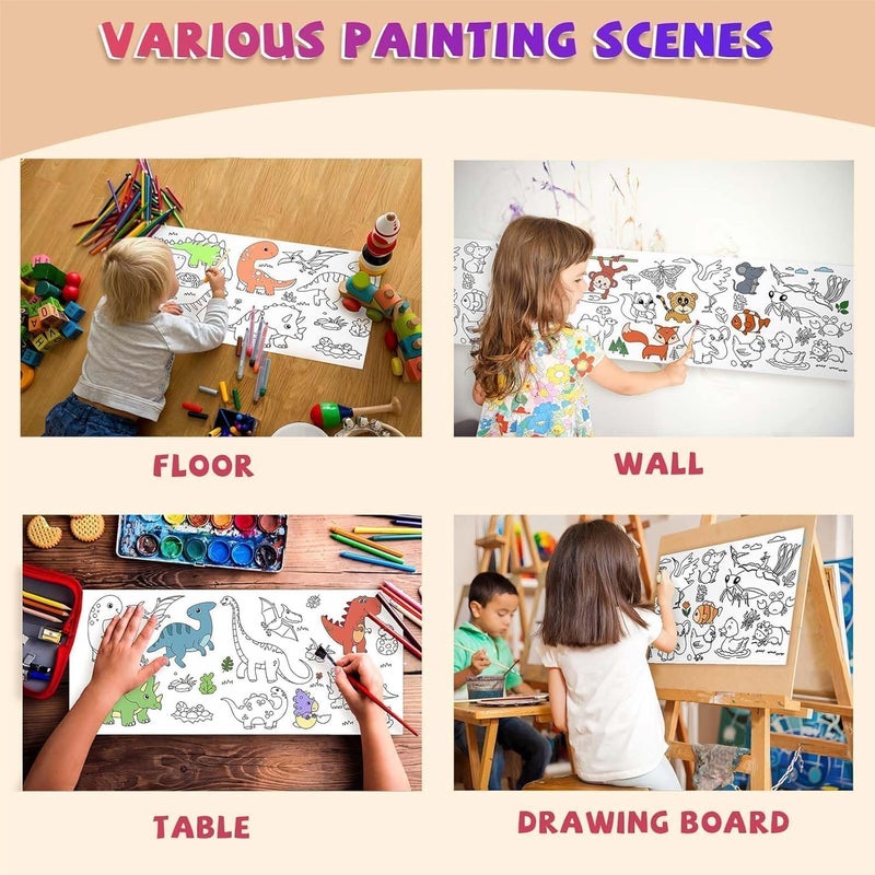 Drawing Paper Roll for Kids 30x300 CM Large Poster Colouring for Markers Pencils Paints Art Paper Crafts Sheet Wall Floor Table Painting Colour Filling Paper Design Animal World Educational 104 - Image 4