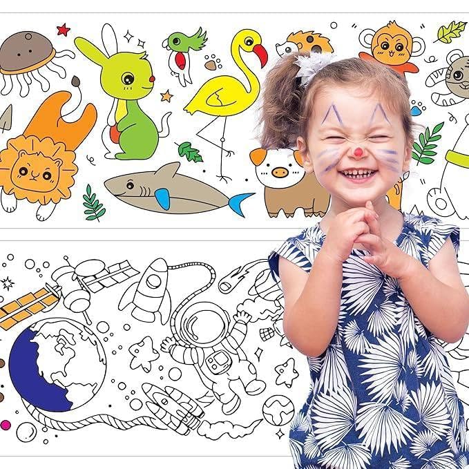Drawing Paper Roll for Kids 30x300 CM Large Poster Colouring for Markers Pencils Paints Art Paper Crafts Sheet Wall Floor Table Painting Colour Filling Paper Design Animal World Educational 104 - Image 3