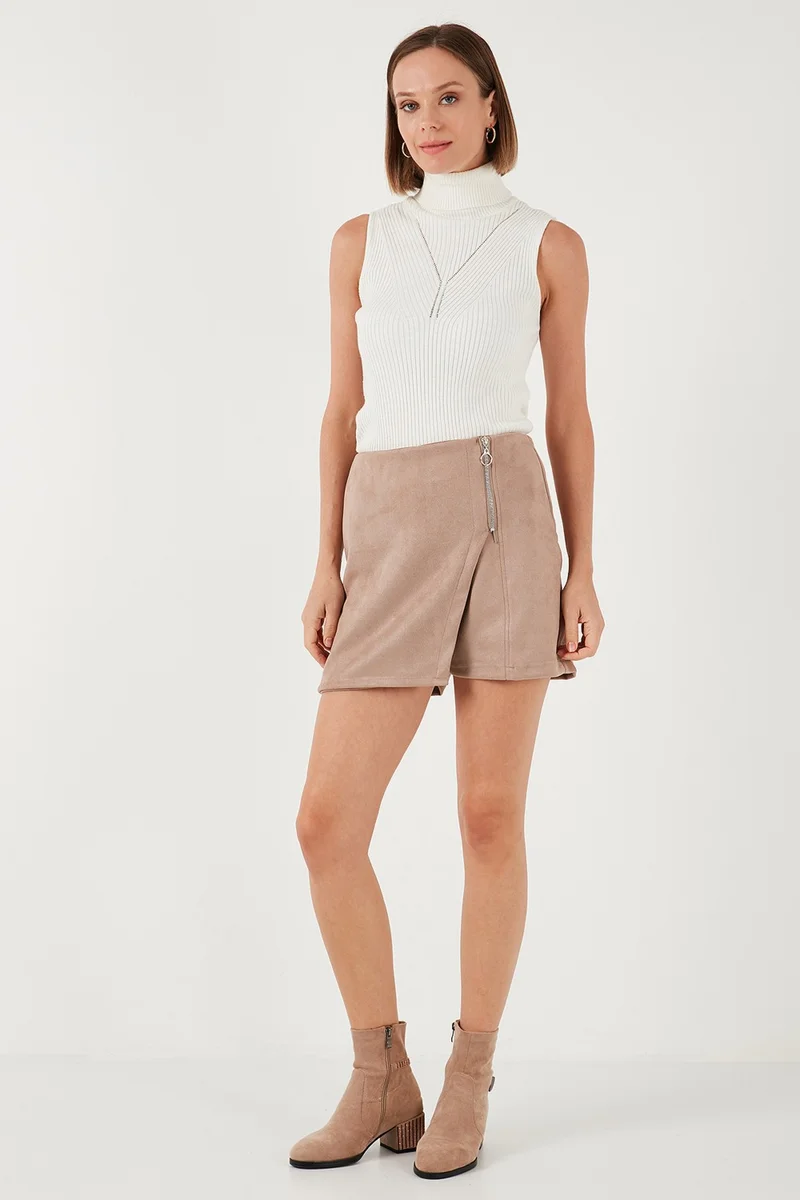 Lela Stretch Slim Fit Asymmetric Cut Zippered Winter Shorts Skirt Women's Shorts Skirt 5865969
