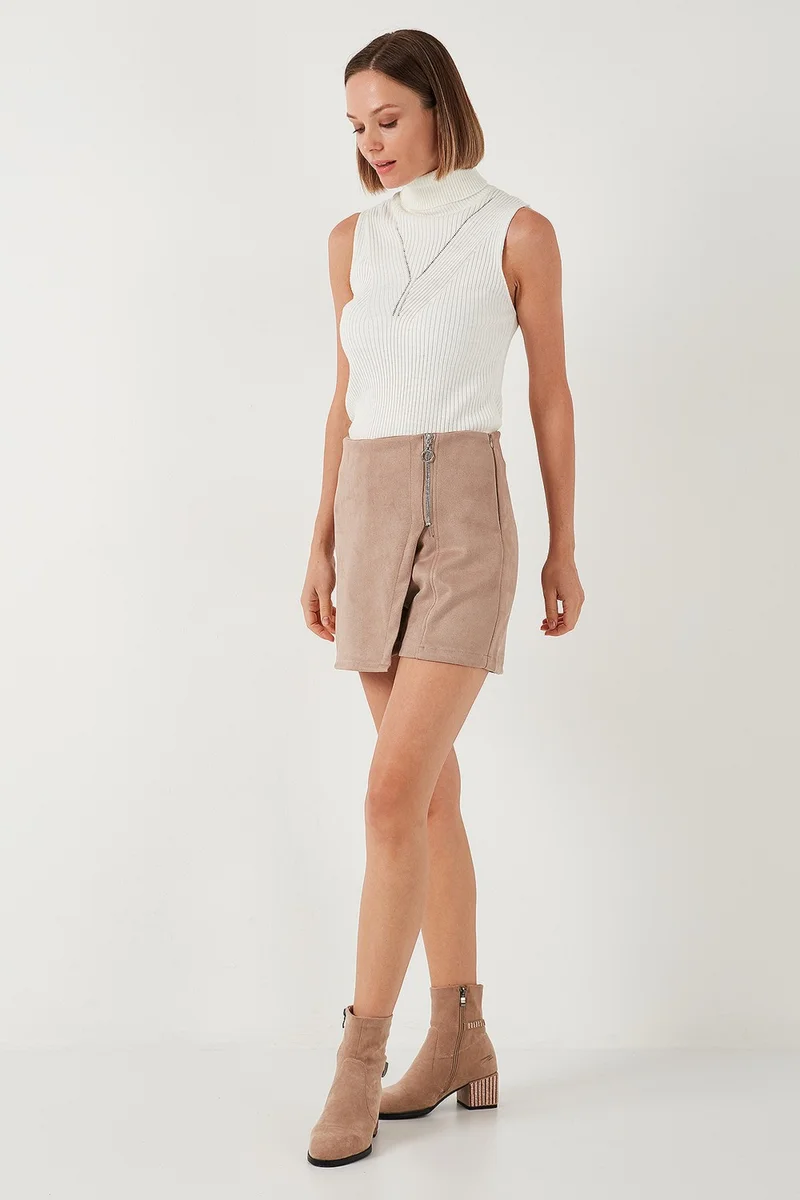 Lela Stretch Slim Fit Asymmetric Cut Zippered Winter Shorts Skirt Women's Shorts Skirt 5865969