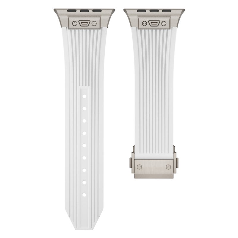 إيروريكس لساعة Apple Watch Series 10 مقاس 46 مم، سوار ساعة من السيليكون المرن بمشبك من التيتانيوم وملمس عمودي (أبيض) - Image 4