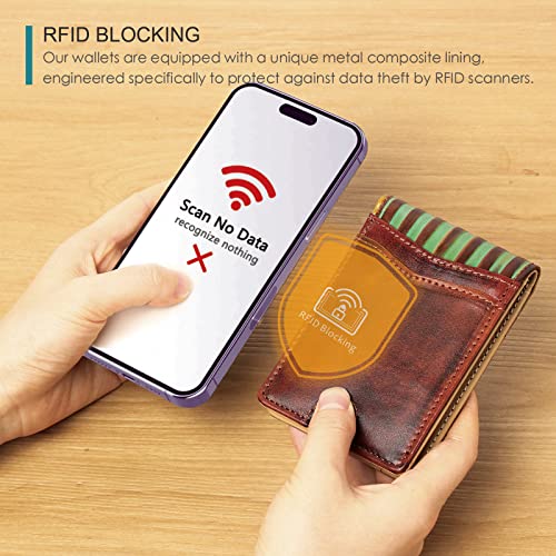 Pefiam Full Grain Leather Bifold Wallet for Men - 12 Slots, RFID Blocking - USA Flag, Brown - Image 3