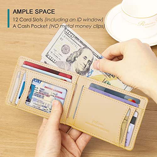Pefiam Full Grain Leather Bifold Wallet for Men - 12 Slots, RFID Blocking - USA Flag, Brown - Image 2