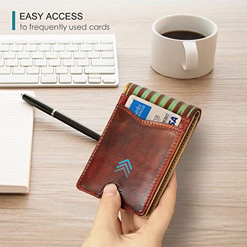 Pefiam Full Grain Leather Bifold Wallet for Men - 12 Slots, RFID Blocking - USA Flag, Brown - Image 4