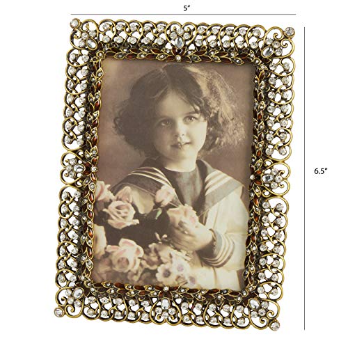 SARO LIFESTYLE Bejeweled Decorative Photo Frame – Antique Bronze Filigree Crystal Picture Frame – Fits 3"x5.5" Photo - Image 3