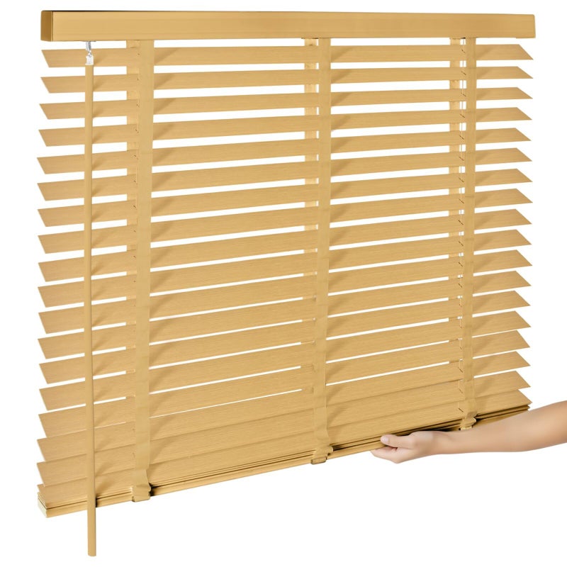 BAYUE 2" Cordless Wood Blinds for Indoor Windows Custom Blackout Blinds Room with Privacy Protection, Cordless Wooden Horizontal Window Shades for Bedroom, Living Room, Office, Kitchen, 23" W x 48" H - Image 1