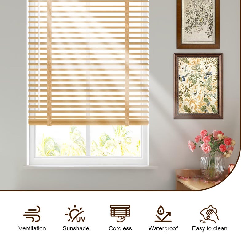 BAYUE 2" Cordless Wood Blinds for Indoor Windows Custom Blackout Blinds Room with Privacy Protection, Cordless Wooden Horizontal Window Shades for Bedroom, Living Room, Office, Kitchen, 23" W x 48" H - Image 2