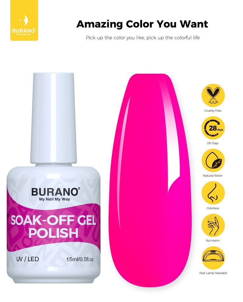 BURANO Gel Nail Polish, Gel Gel Polish 15ml Gel Colors Gel Neon Gel Soak Off UV Led Nail Lamp Gel Polish 1 Bottle 0.5 Oz Nail Art DIY Home Hot Color Nails (Hot Pink 692) - Image 5