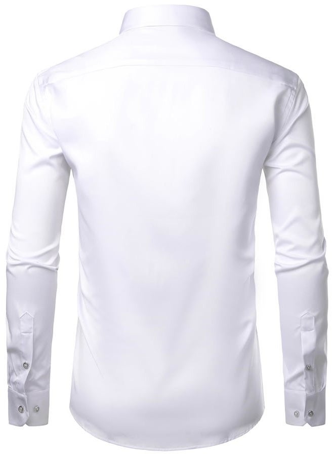 ZEROYAA Men's Business Formal Slim Fit Long Sleeve Button Up Dress Shirts with Pocket, White, S - Image 4