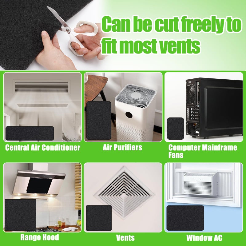 MADHOLLY 15.7" x 59" Extra Large Cuttable Air Conditioner Filters - Cut to Fit Carbon Pad Air Purifier Filters, Washable Reusable Foam Pad Pre Filter Roll for Air Filters AC Window Unit Charcoal Sheet - Image 2