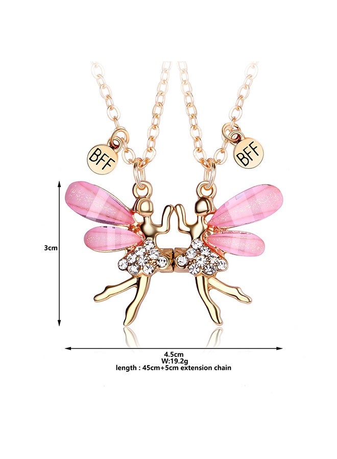 GD 2 Pcs BFF Pendant Sparkling Butterfly Fairy Necklaces - Magnetic Best Friend Forever Golden-Tone Chain Matching Necklaces for Friendship Gifts Birthday and Everyday Wear - Image 2