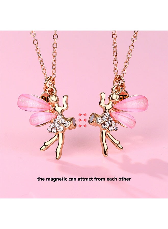 GD 2 Pcs BFF Pendant Sparkling Butterfly Fairy Necklaces - Magnetic Best Friend Forever Golden-Tone Chain Matching Necklaces for Friendship Gifts Birthday and Everyday Wear - Image 3