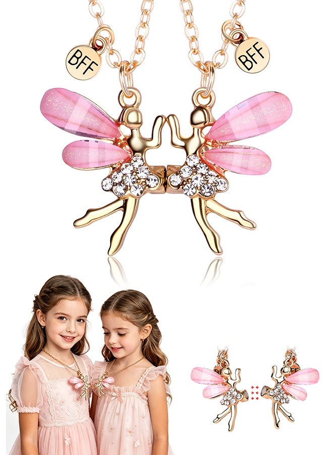 GD 2 Pcs BFF Pendant Sparkling Butterfly Fairy Necklaces - Magnetic Best Friend Forever Golden-Tone Chain Matching Necklaces for Friendship Gifts Birthday and Everyday Wear - Image 1