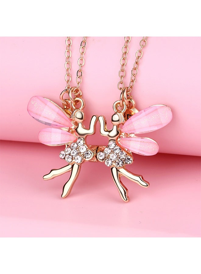 GD 2 Pcs BFF Pendant Sparkling Butterfly Fairy Necklaces - Magnetic Best Friend Forever Golden-Tone Chain Matching Necklaces for Friendship Gifts Birthday and Everyday Wear - Image 4