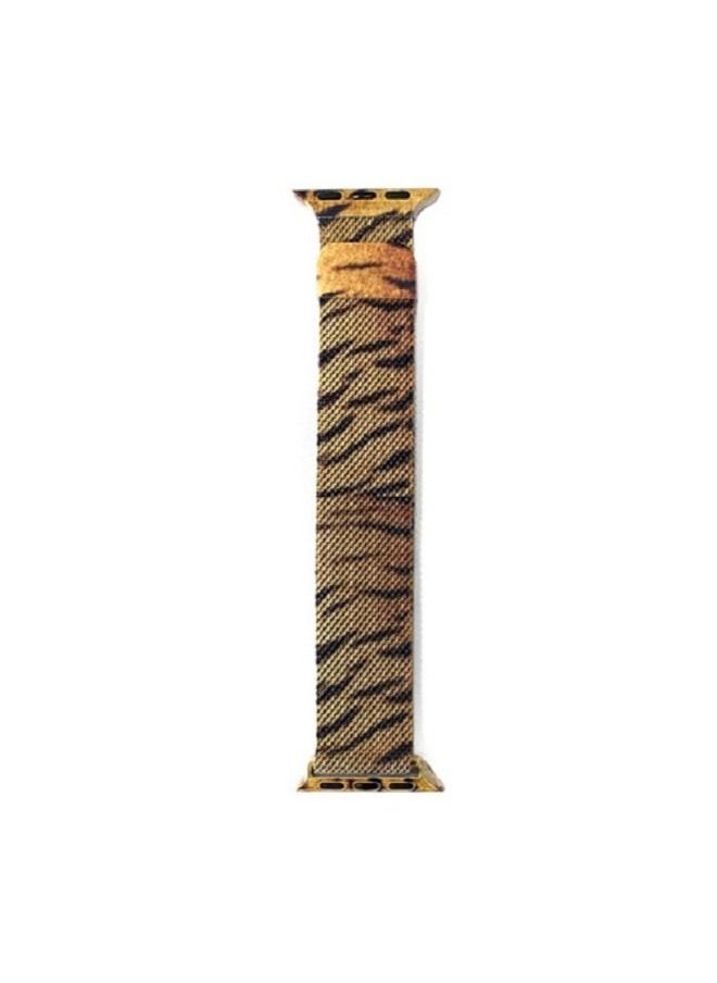 Apple Watch Milanese Loop Stainless Steel Mesh Band 42mm 44mm 45mm iWatch Series 7/6/SE/5/4/3/2/1 Magnetic Replacement Strap Tiger Print