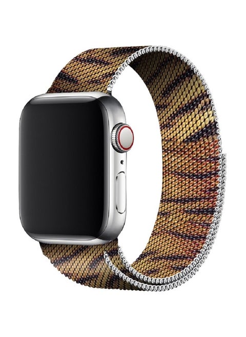 Apple Watch Milanese Loop Stainless Steel Mesh Band 42mm 44mm 45mm iWatch Series 7/6/SE/5/4/3/2/1 Magnetic Replacement Strap Tiger Print