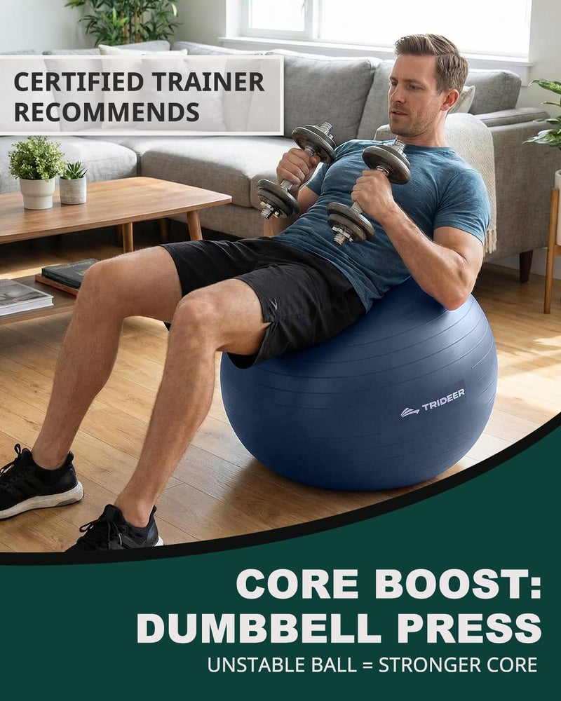 Trideer Exercise Ball for Yoga, Pilates & Fitness â€“ Stability Ball Equipment for Home Gym & Office Chair, Core & Balance Training Accessories, Physical Therapy Equipment, Quick Pump Included, 5 Sizes - Image 4
