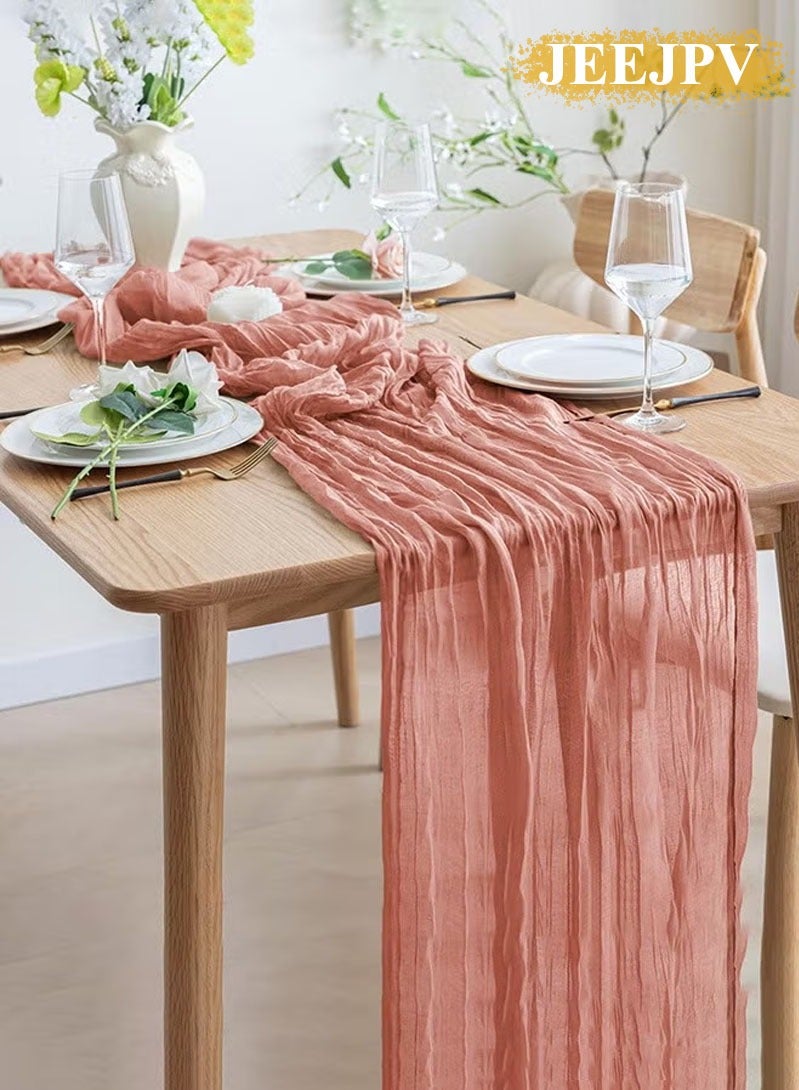 جيج بي في مفرش طاولة من الشاش المجعد مفرش مائدة شفاف مفرش طاولة شيساني مفرش مائدة شفاف مفرش طاولة طويل عداء طاولة قماش الطاولة مفرش طاولة من القماش القطني 4M، مفرش طاولة زفاف وردي، مفرش طاولة من الشاش البوهيم - Image 1