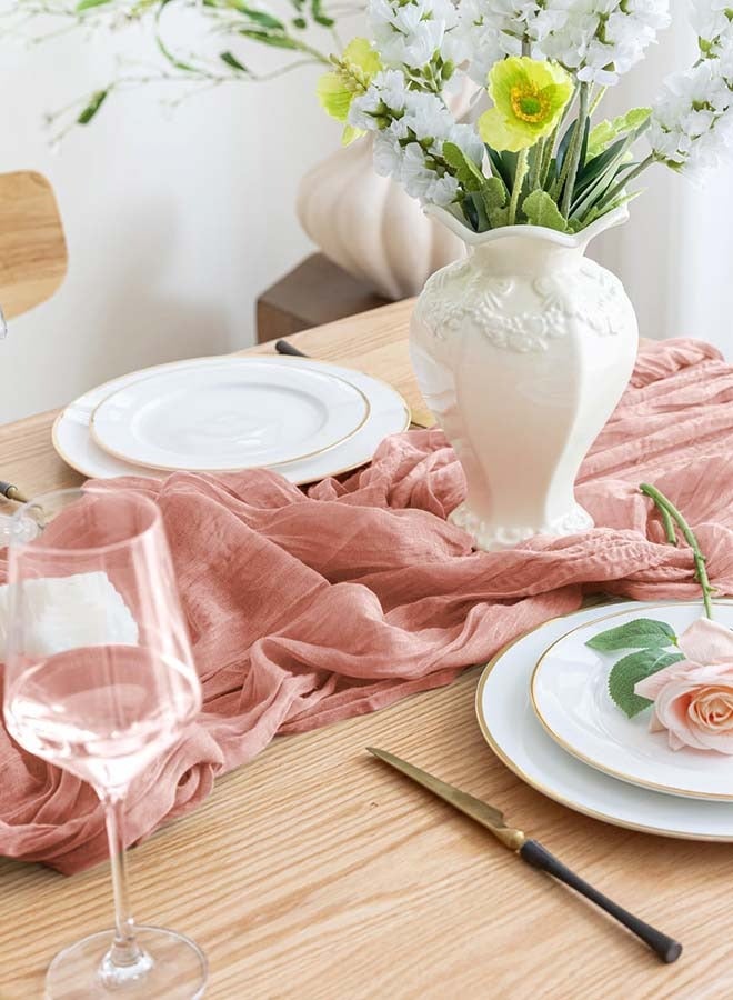 جيج بي في مفرش طاولة من الشاش المجعد مفرش مائدة شفاف مفرش طاولة شيساني مفرش مائدة شفاف مفرش طاولة طويل عداء طاولة قماش الطاولة مفرش طاولة من القماش القطني 4M، مفرش طاولة زفاف وردي، مفرش طاولة من الشاش البوهيم - Image 3