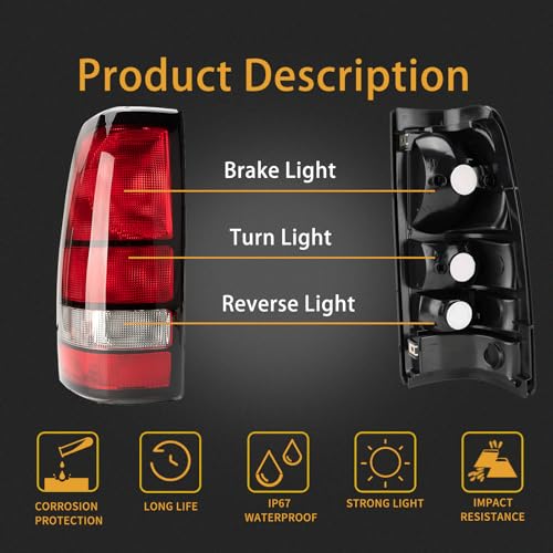 MiKaFex Tail Light Housing Compatible With 19992002 Chevy Silverado 1500 2500 3500 19992006 GMC Sierra Driver and Passenger Side Rear Brake Lamps Without BulbBlack Edge - Image 3