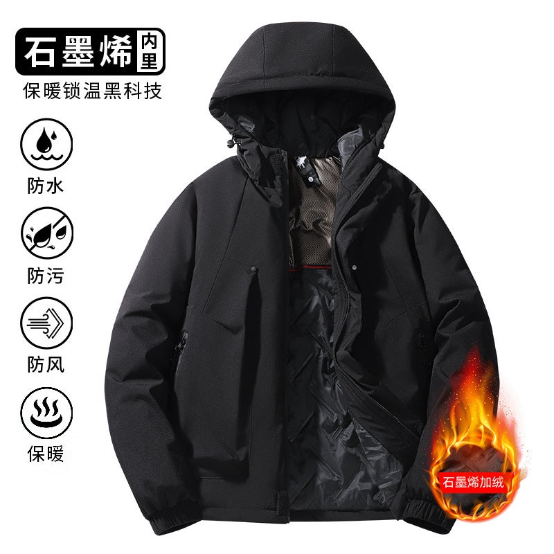 Autumn and Winter New Graphene Jacket fleece-lined Thickened Warm Cotton-padded Mens Windproof Waterproof Loose Jacket for Men Purple  - Image 2