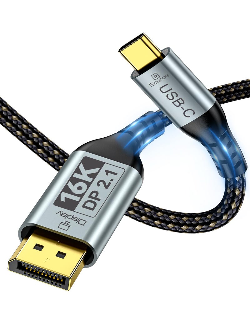 Zelcaum USB C to DisplayPort 2.1 Cable [16K@30Hz, 8K@120Hz, 2K/4K@240Hz], 80Gbps Thunderbolt 5/4/3 to Display Port 2.1 Cord, USBC to DP for MacBook, Odyssey G8/G9, XPS, iPhone 16/15 Pro Max etc, 3FT - Image 1