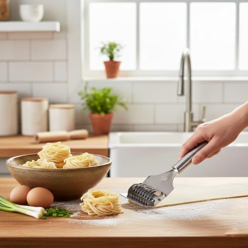faas Stainless Steel Noodle Cutter Roller,Manual Noodle Makers Pasta Spaghetti Makers Portable Pasta Roller Pasta Cutter Wheel, Noodle Lattice Roller Dough Cutter for Home Cooking Tools Pack of 1 - Image 1