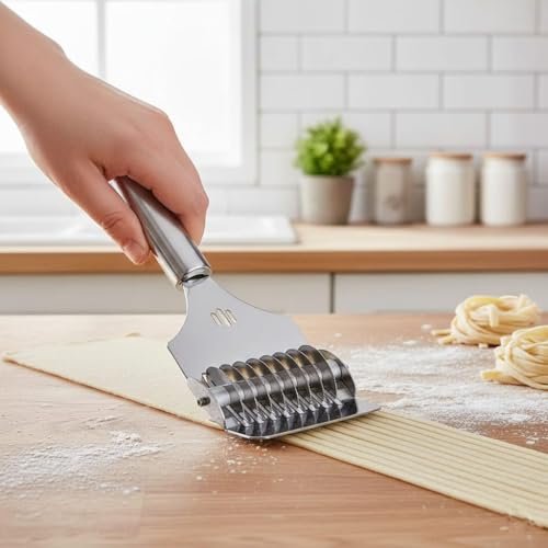 faas Stainless Steel Noodle Cutter Roller,Manual Noodle Makers Pasta Spaghetti Makers Portable Pasta Roller Pasta Cutter Wheel, Noodle Lattice Roller Dough Cutter for Home Cooking Tools Pack of 1 - Image 2