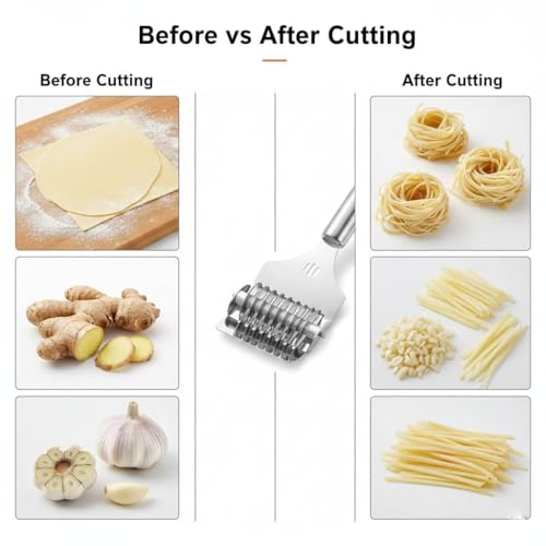 faas Stainless Steel Noodle Cutter Roller,Manual Noodle Makers Pasta Spaghetti Makers Portable Pasta Roller Pasta Cutter Wheel, Noodle Lattice Roller Dough Cutter for Home Cooking Tools Pack of 1 - Image 4