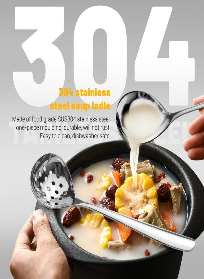Realand 2Pcs Small Ladle and Slotted Spoon, Heavy Duty 304 Stainless Steel Gravy Ladle Mini Soup Ladles for Serving, Skimmer Strainer Spoon with Holes, Silver - Image 3