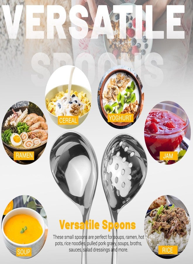 Realand 2Pcs Small Ladle and Slotted Spoon, Heavy Duty 304 Stainless Steel Gravy Ladle Mini Soup Ladles for Serving, Skimmer Strainer Spoon with Holes, Silver - Image 5
