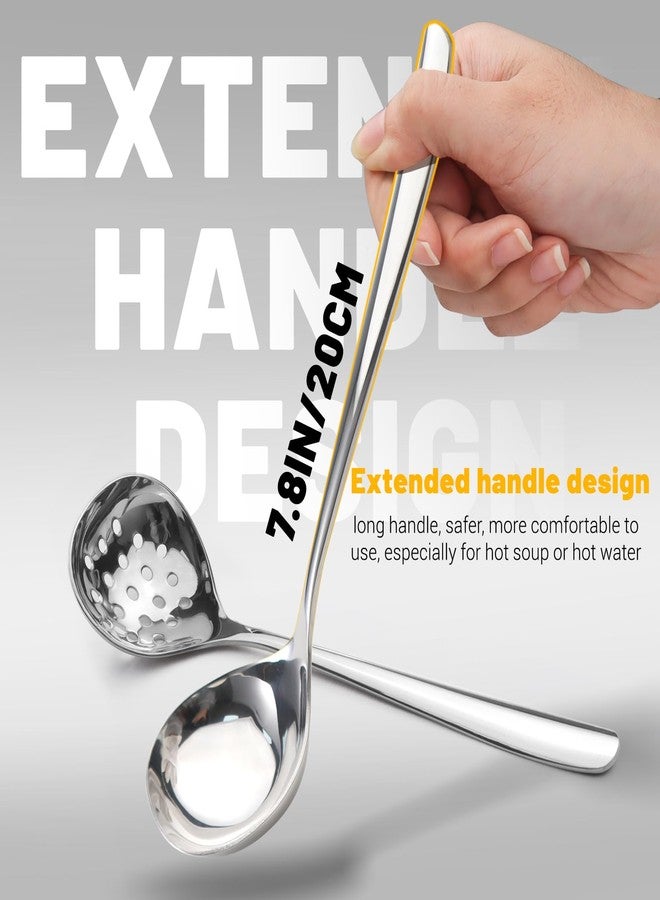 Realand 2Pcs Small Ladle and Slotted Spoon, Heavy Duty 304 Stainless Steel Gravy Ladle Mini Soup Ladles for Serving, Skimmer Strainer Spoon with Holes, Silver - Image 4