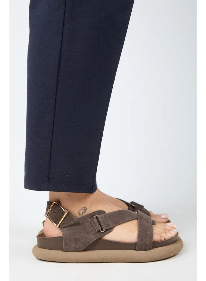 Azelya Women's Genuine Leather Buckle and Strap Light Coffee Sandals.