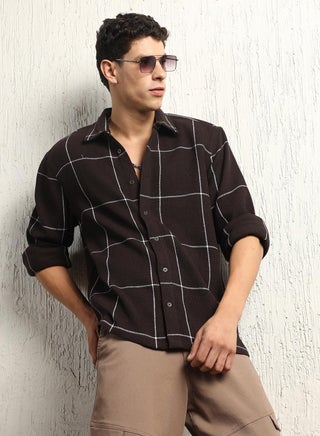 Brown Oversized Cotton Casual Check Waffle Shirt for Men - pzsku/Z6D9AFD8991B8956CB485Z/45/_/1734120854/f519eaa1-7f7b-4dd3-b66b-8740924da987
